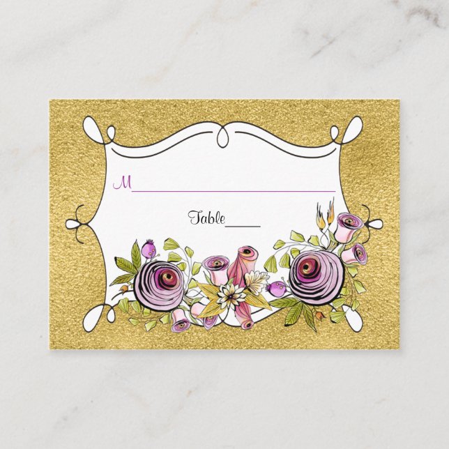 Tarjeta de lugar de Boda caprichosa | RELIEVE META (Anverso)