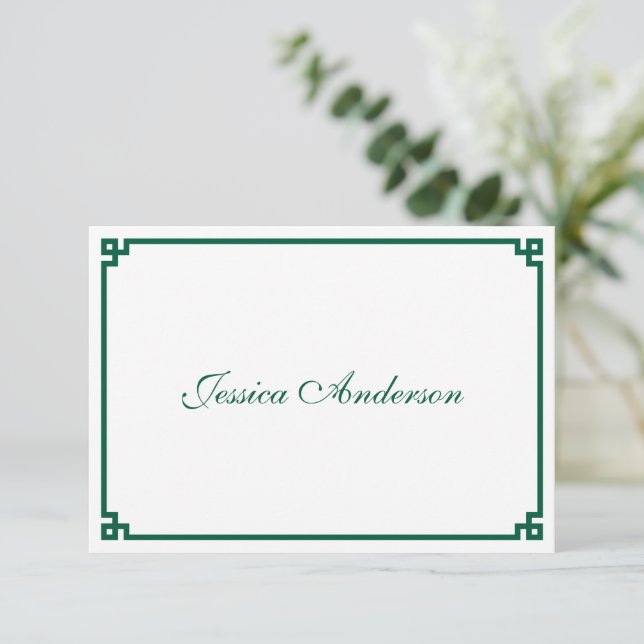 Tarjeta de lugar de boda con borde de clave griega (Anverso de pie)