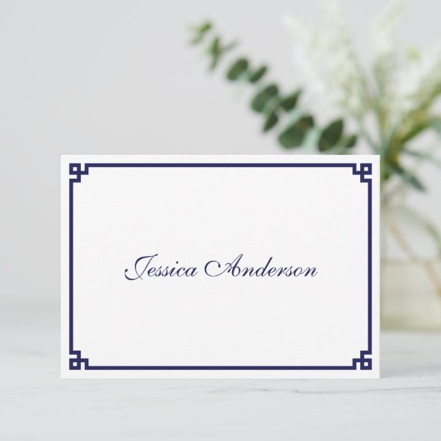 Tarjeta de lugar de boda con borde de llave griega (Anverso de pie)
