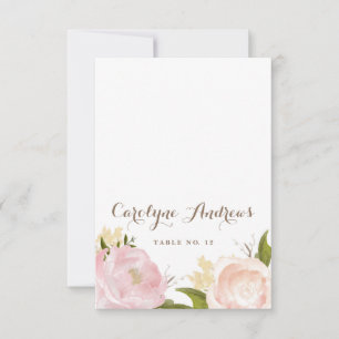 Tarjeta de lugar de boda con flores de acuarela ro