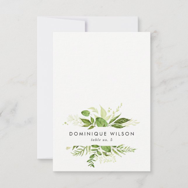 Tarjeta de lugar de boda con follaje verde silvest (Anverso)