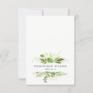 Tarjeta de lugar de boda con follaje verde silvest
