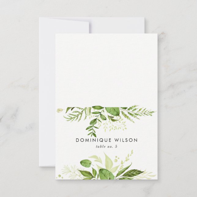 Tarjeta de lugar de boda con follaje verde silvest (Anverso)