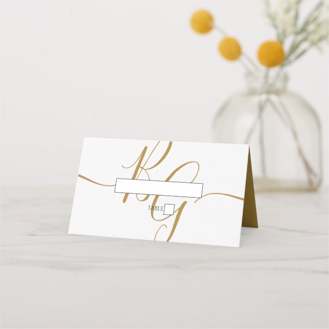 Tarjeta de lugar de boda con iniciales doradas ele (Anverso)