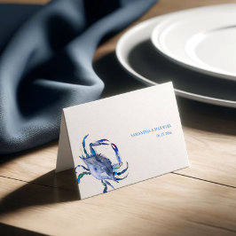 Tarjeta de lugar de Boda costero de cangrejo azul 