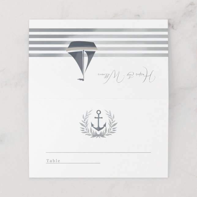 Tarjeta de lugar de boda costero náutico (Exterior desplegado)