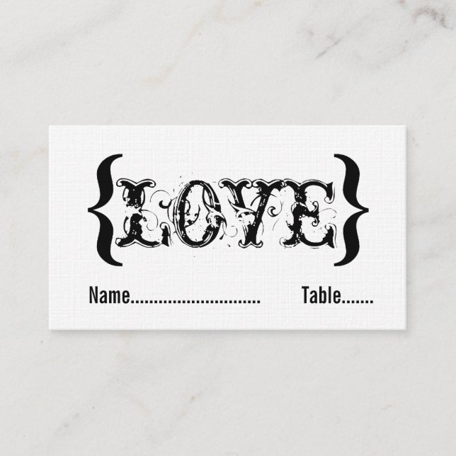 Tarjeta de lugar de Boda de abrasión de amor, negr (Anverso)