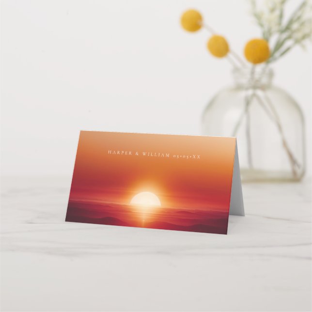 Tarjeta de lugar de boda de atardecer rojo (Reverso)