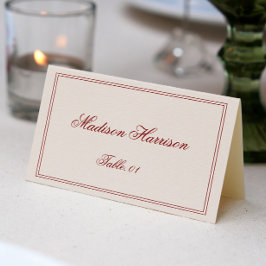 Tarjeta de lugar de boda de crema y borgoña elegan