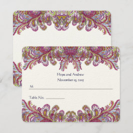 Tarjeta de lugar de boda de damasco verde y frambu