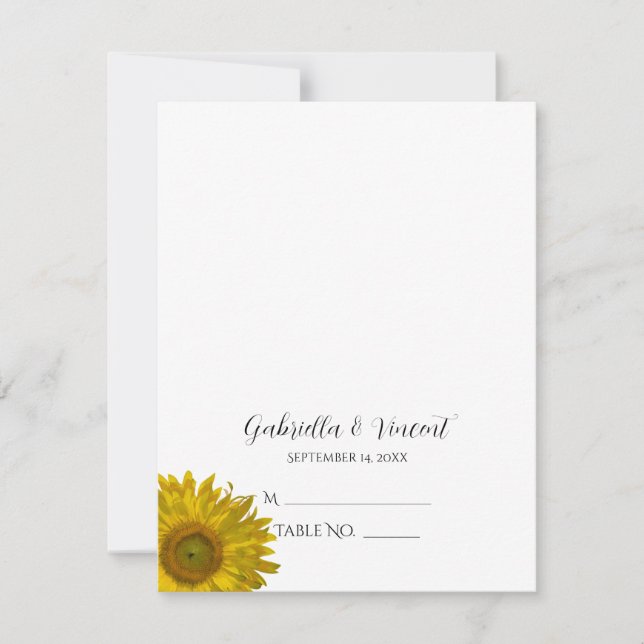 Tarjeta de lugar de Boda de girasol amarillo (Anverso)