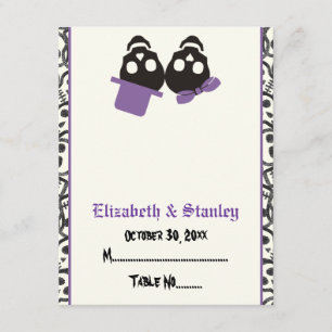 Tarjeta de lugar de boda de Halloween de cráneos e