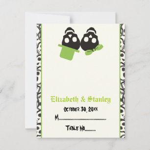Tarjeta de lugar de boda de Halloween de cráneos e