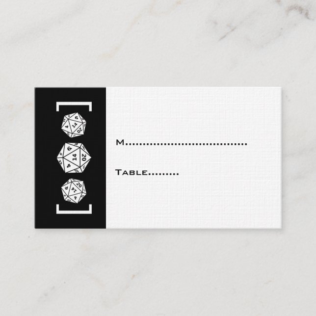 Tarjeta de lugar de Boda de juego de dados D20 neg (Anverso)