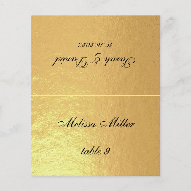 Tarjeta de lugar de boda de oro falso con nombre d (Anverso)