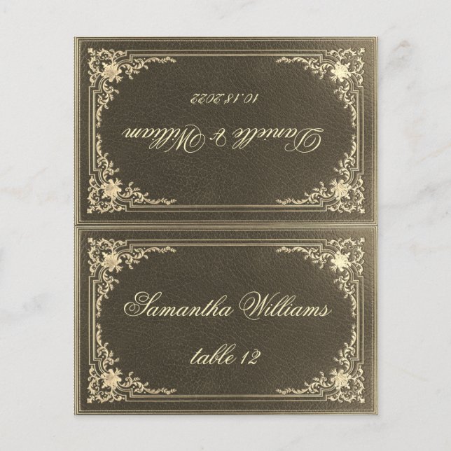 Tarjeta de lugar de Boda de oro negro - Nombre de  (Anverso)