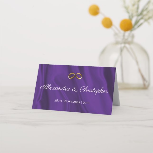 Tarjeta de lugar de Boda de seda púrpura (Anverso)