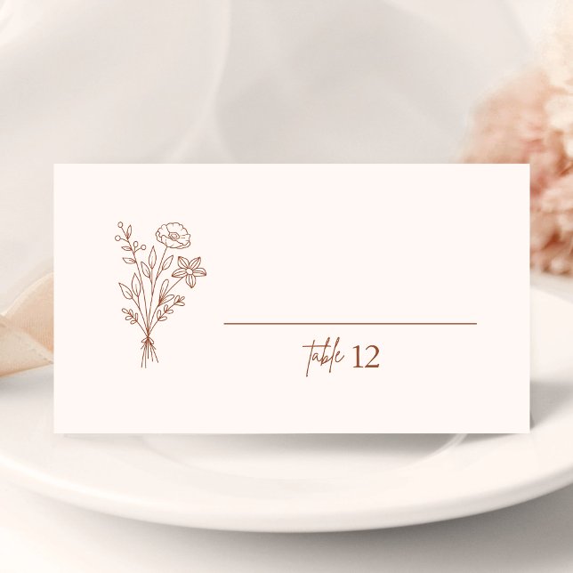 Tarjeta de lugar de boda de terracota Boho Botanic (Boho botanicals terracotta place card helps guests find seats easily with a warm personalized touch)