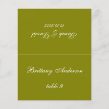 Tarjeta de lugar de boda en verde oliva impresa co