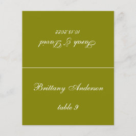 Tarjeta de lugar de boda en verde oliva impresa co