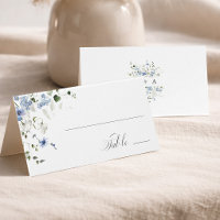 Tarjeta de lugar de boda floral azul blanco verde 