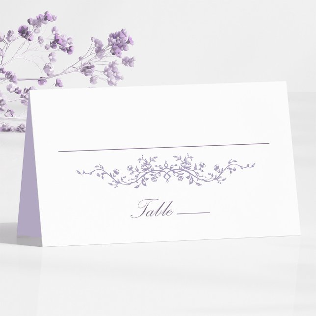 Tarjeta de lugar de boda floral de lavanda frances (Front)