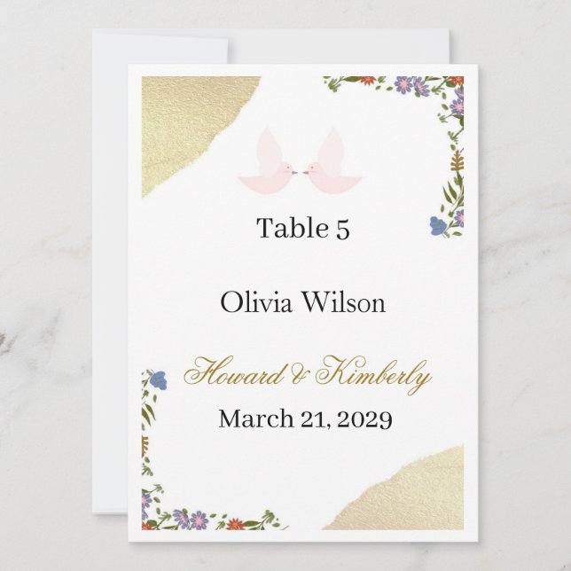 Tarjeta de lugar de boda floral elegante (Anverso)