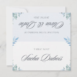 Tarjeta de lugar de boda floral – Elegante azul y 