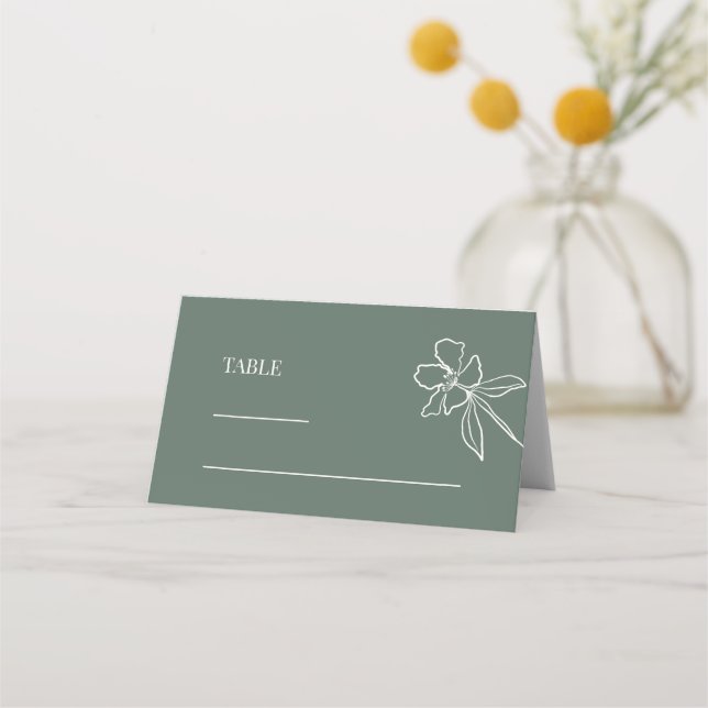 Tarjeta de lugar de Boda floral mínimo verde fores (Anverso)