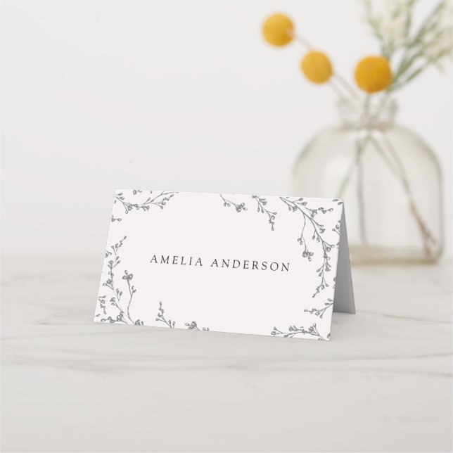 Tarjeta de lugar de Boda floral moderna esbozada (Anverso)