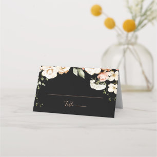 Tarjeta de lugar de Boda floral real formal negro
