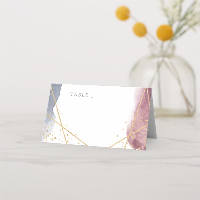 Tarjeta de lugar de boda geométrica acuarela crepu (Anverso)