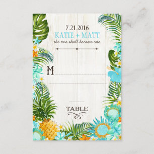 Tarjeta de lugar de boda hawaiana Luau de playa rú