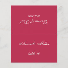 Tarjeta de lugar de boda Magenta Rojo con nombre d