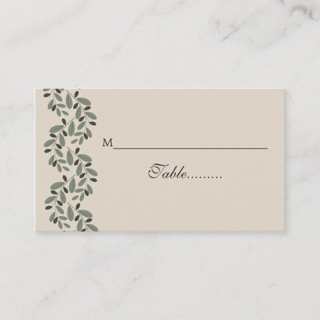 Tarjeta de lugar de boda Olive branch garland (Anverso)