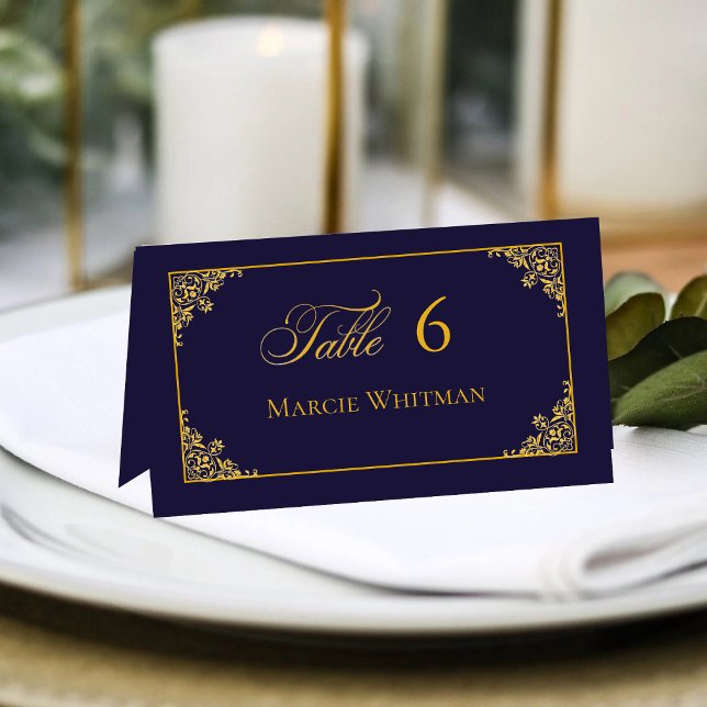 Tarjeta de lugar de boda real con marco de oro clá (Subido por el creador)