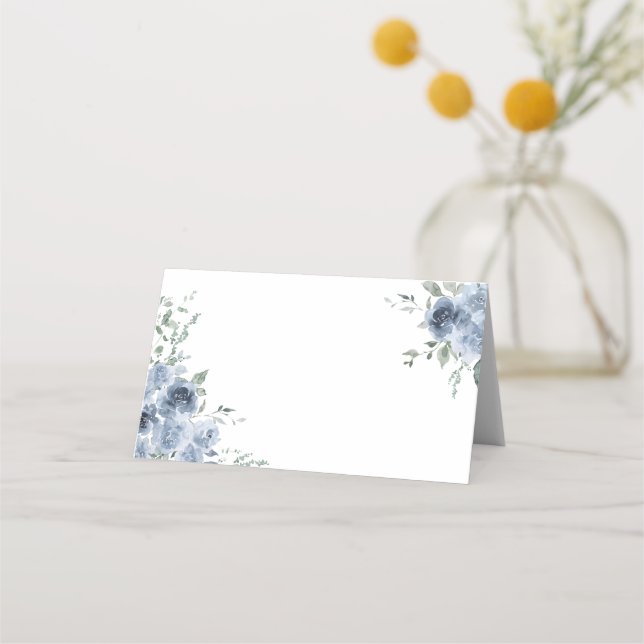 Tarjeta de lugar de boda Rosa Azul Polvo (Anverso)