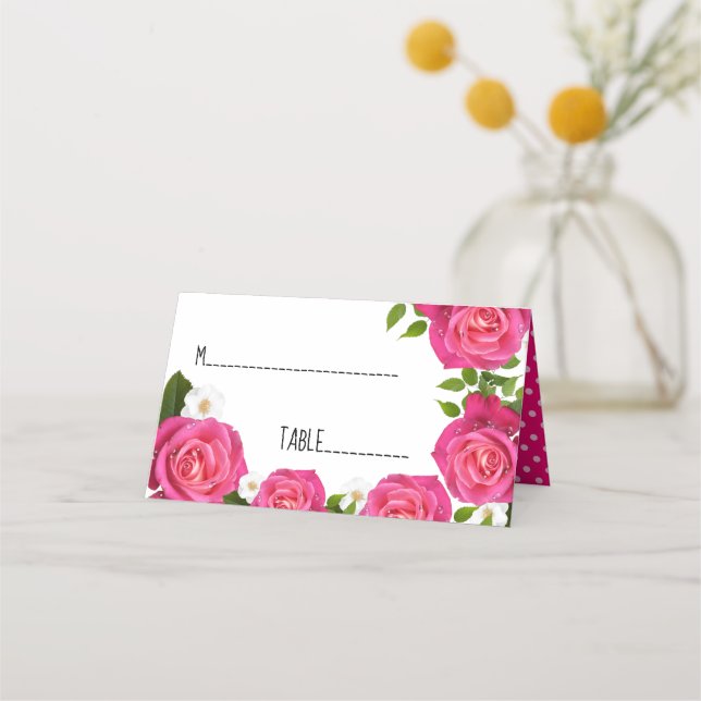 Tarjeta de lugar de Boda Rosa rosa caliente (Anverso)