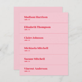 Tarjeta de lugar de boda rosa y rojo retro DIY