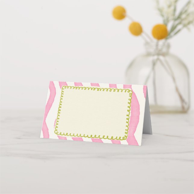 Tarjeta de lugar de Boda rosa y verde moderna y ca (Anverso)