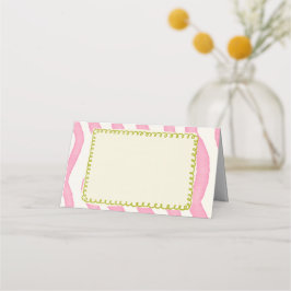 Tarjeta de lugar de Boda rosa y verde moderna y ca