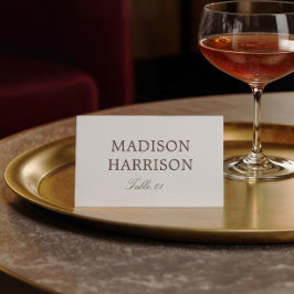 Tarjeta de lugar de boda simple de marfil y marrón