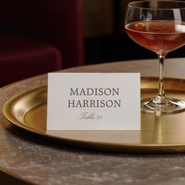 Tarjeta de lugar de boda simple de marfil y marrón (Subido por el creador)