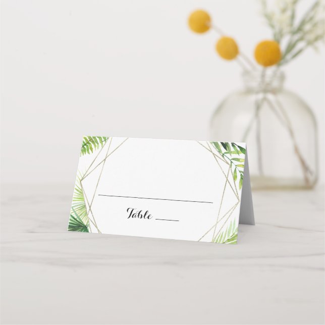 Tarjeta de lugar de Boda tropical de destino geomé (Anverso)