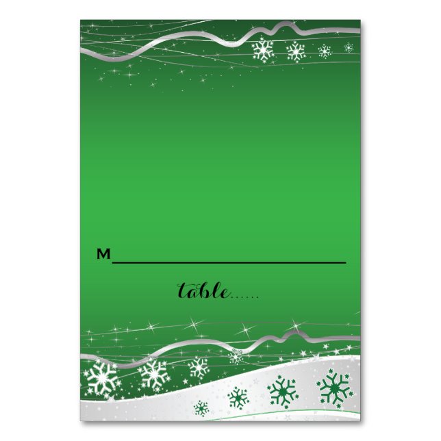 Tarjeta de lugar de boda verde, gris plateado con  (Anverso)