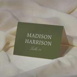 Tarjeta de lugar de boda verde oliva DIY