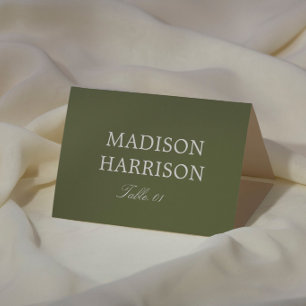 Tarjeta de lugar de boda verde oliva DIY