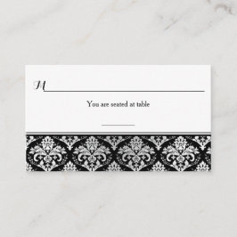 Tarjeta de lugar de Damasco de plata negra y etiqu