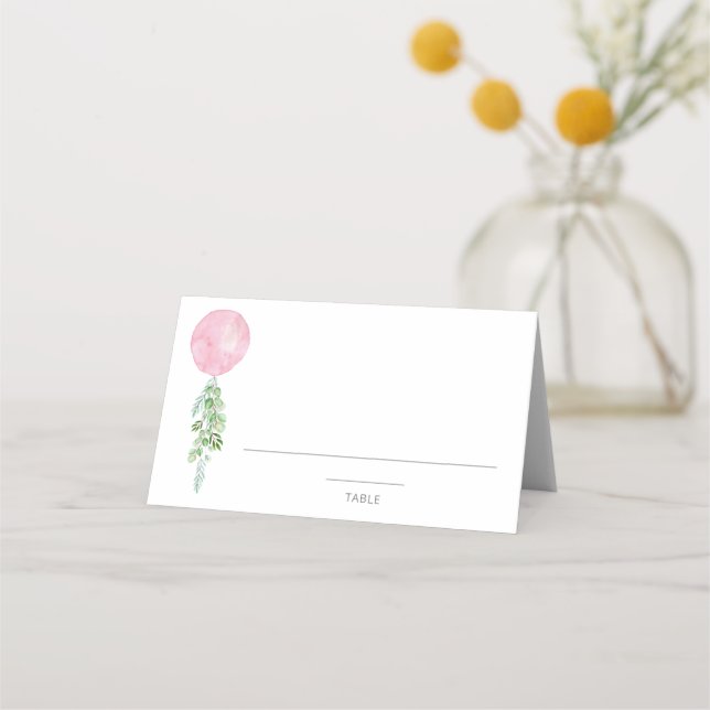 Tarjeta de lugar de ducha de bebé de globo rosa (Anverso)