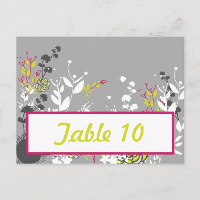 Tarjeta de lugar de escritura Lime Verde/Flor rosa (Anverso)